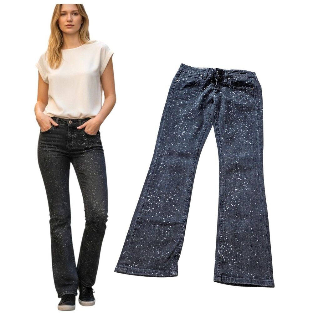STELLA MCCARTNEY SKINNY KICK Sz 26 Black Speckled Look Denim Jeans Grunge Italy
